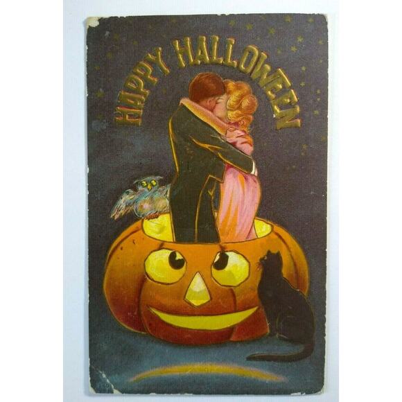 Halloween Postcard Kissing Couple Sanders 1909 Series 240 Syracuse NY Vintage - Picture 2 of 6